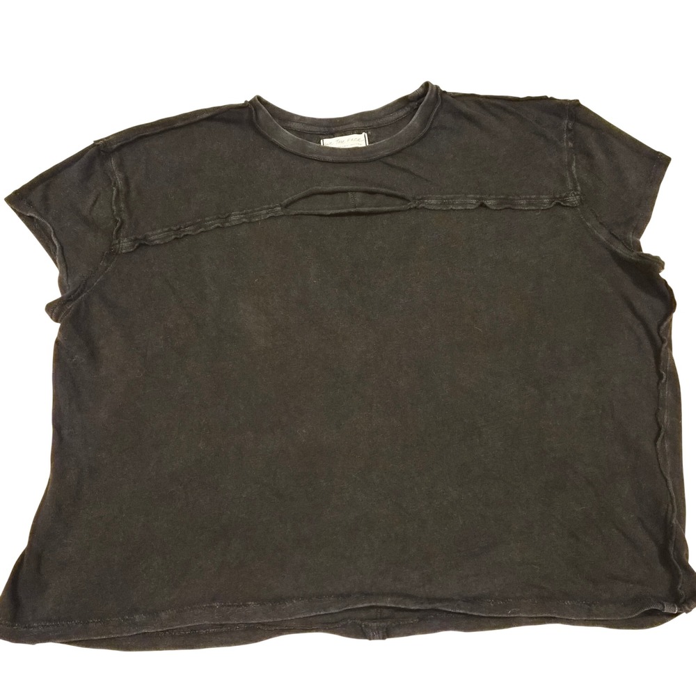 We The Free Free People Black Cutout Boxy Cotton T-Shirt Small OB1500859